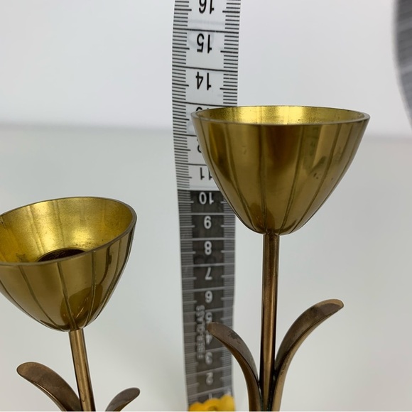 Ystad Metall Brass Candle Holder Flower Tulip 2 Arms Sweden MCM Vtg Scandinavian - Picture 9 of 10